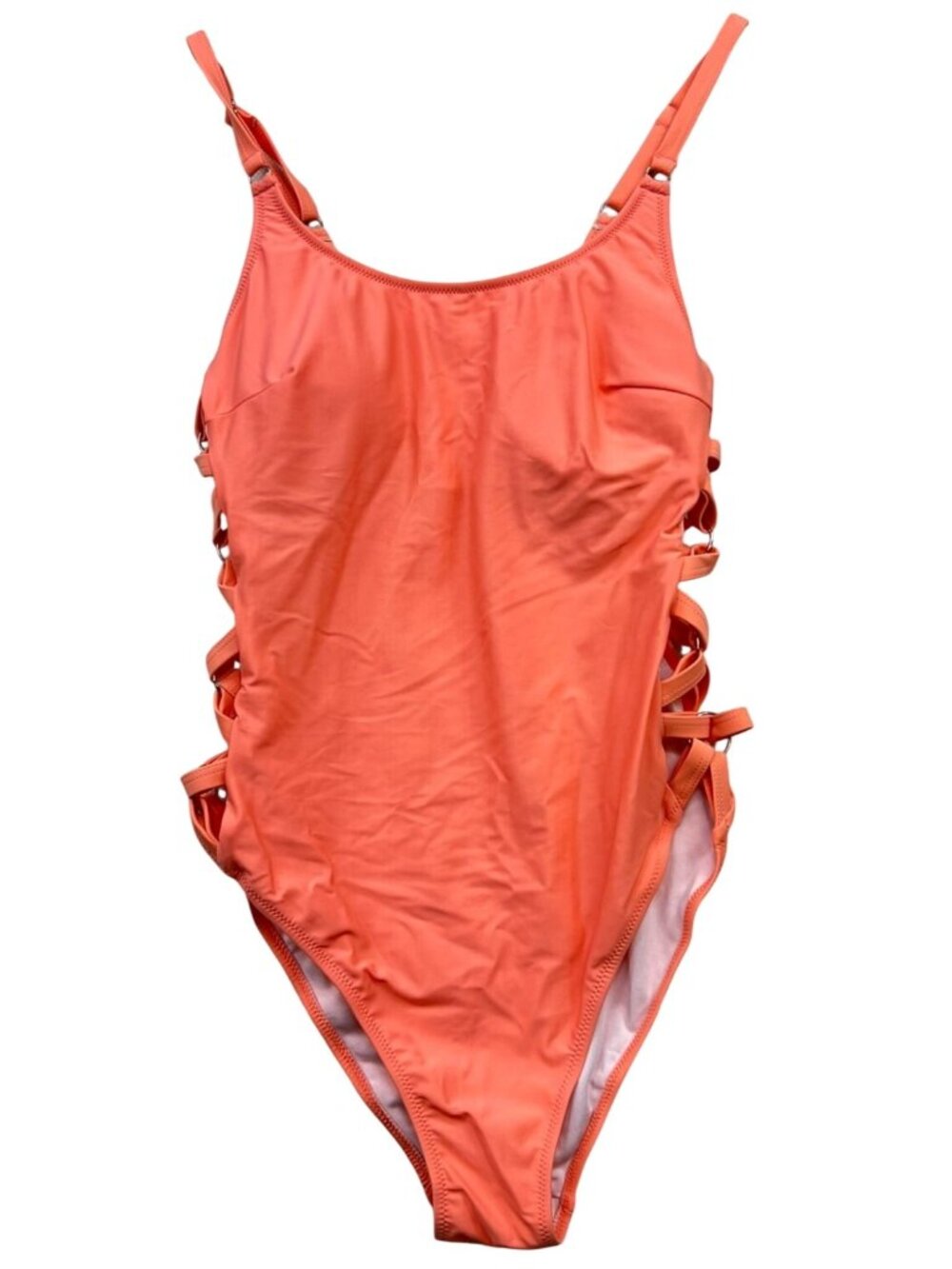 Tempt Me Women's Scoop Neck One-Piece Swimsuit Sleeveless Size M Orange Solid